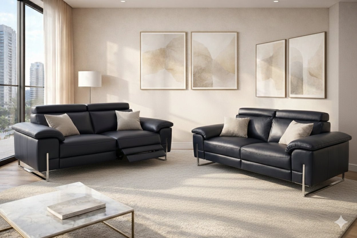 Senna Modern Electric Recliner Leather Sofa Set Black - Quality Rugs and Furniture