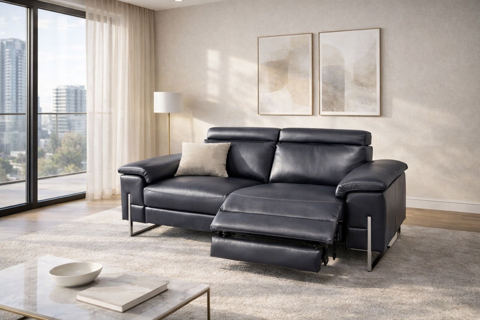 Senna Modern Electric Recliner Leather Sofa Set Black - Quality Rugs and Furniture