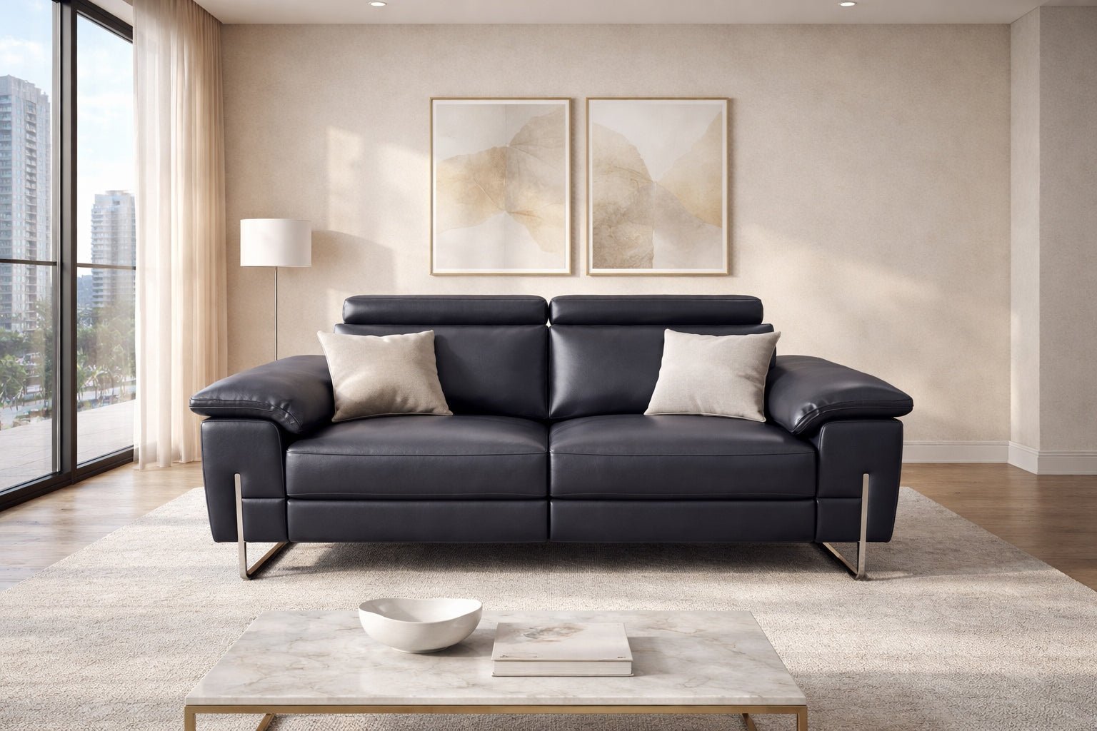 Senna Modern Electric Recliner Leather Sofa Set Black - Quality Rugs and Furniture