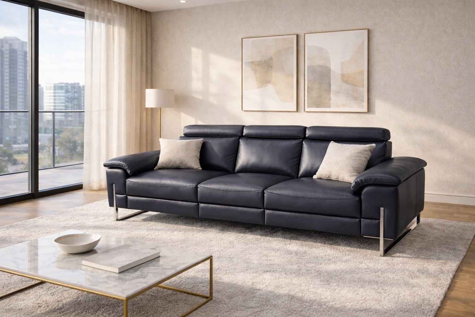 Senna Modern Electric Recliner Leather Sofa Set Black - Quality Rugs and Furniture