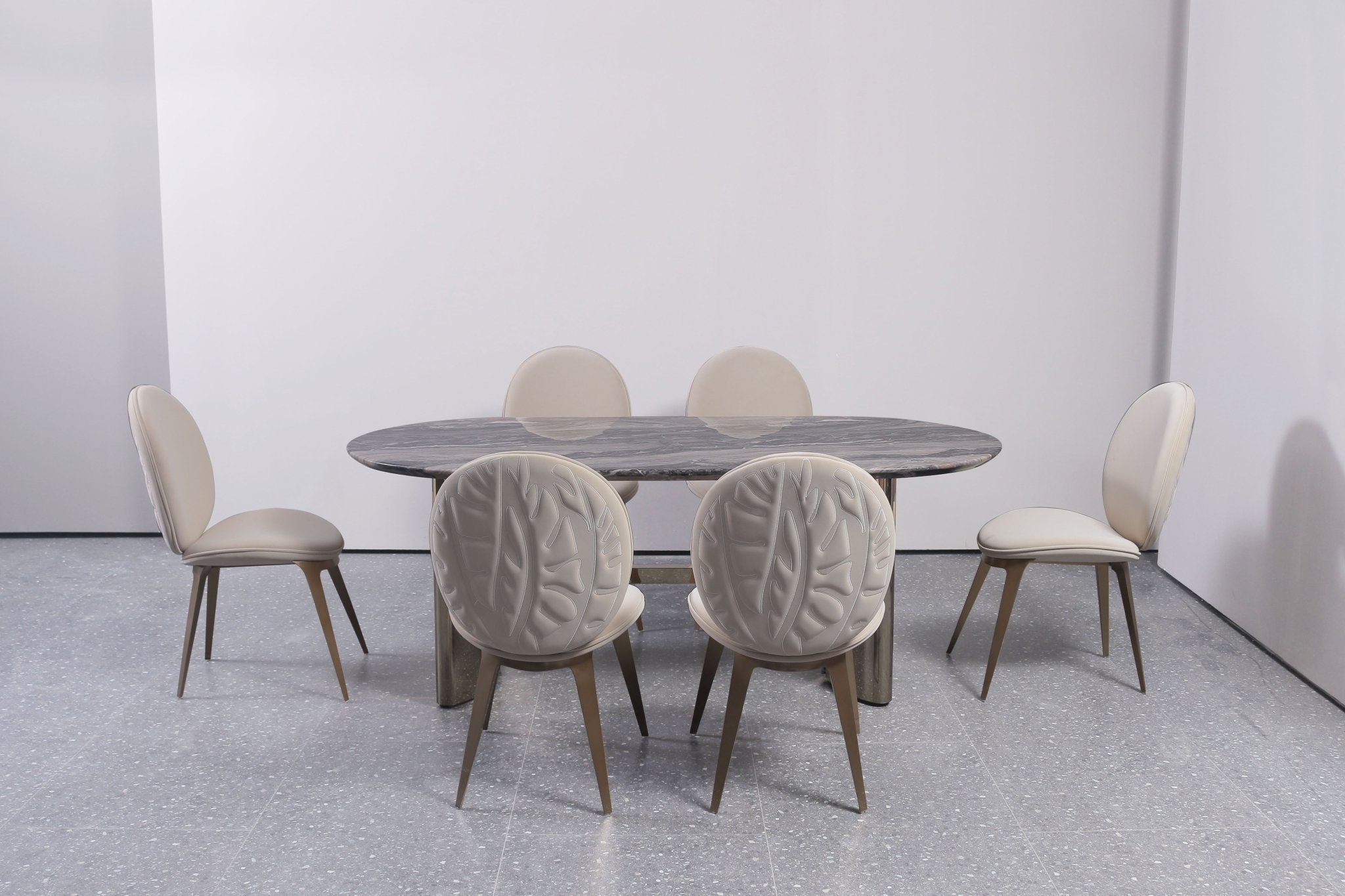 Serenity Modern Luxury Dining Table Marble Top Stianless Steel Base Champagne Gold - Quality Rugs and Furniture