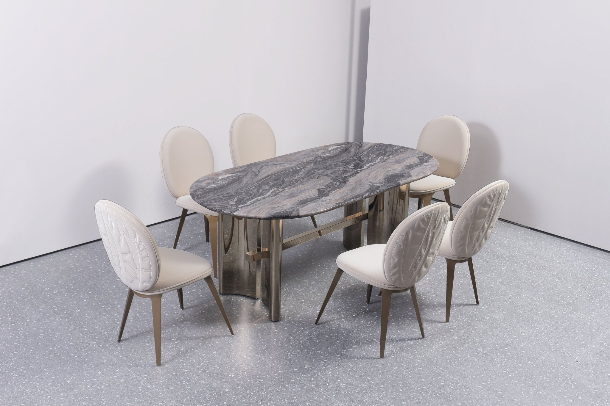 Serenity Modern Luxury Dining Table Marble Top Stianless Steel Base Champagne Gold - Quality Rugs and Furniture