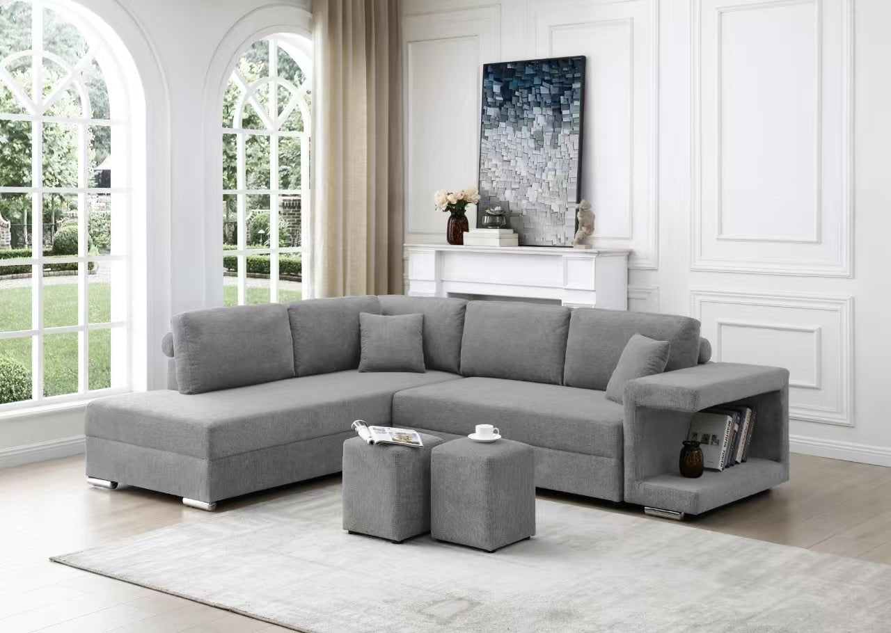 Sereno Modern Light Grey Fabric Modular Sectional Sofa with Built - In Storage - Quality Rugs and Furniture
