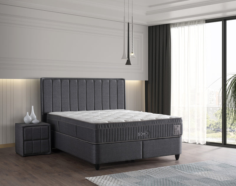 Soho King Bedroom Suite Luxury Modern Bed + Mattress + 2 Bed Side Table