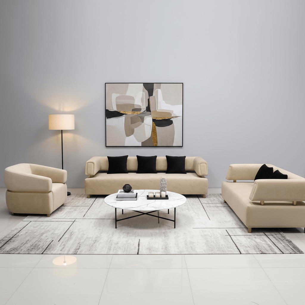 Sherry Modern High Quality Fabric Sofa Set Cream - Quality Rugs and Furniture