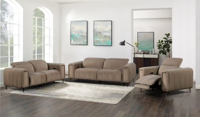Silva Modern Dual Electric Recliner Fabric Sofa Set Chocolate - Quality Rugs and Furniture