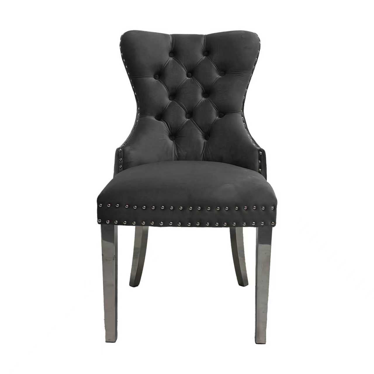 Simba Modern Dining Chair Silver Leg Black Velvet - Quality Rugs and Furniture