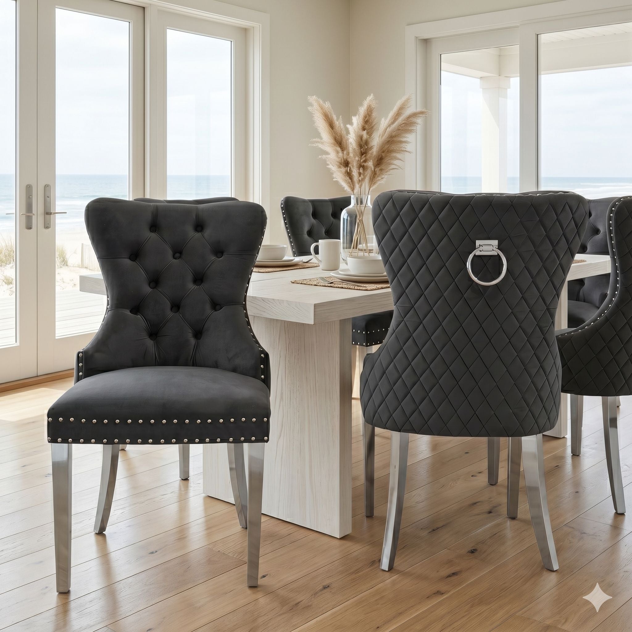 Simba Modern Dining Chair Silver Leg Dark Grey VelvetKitchen & Dining Room ChairsQuality Rugs and Furniture