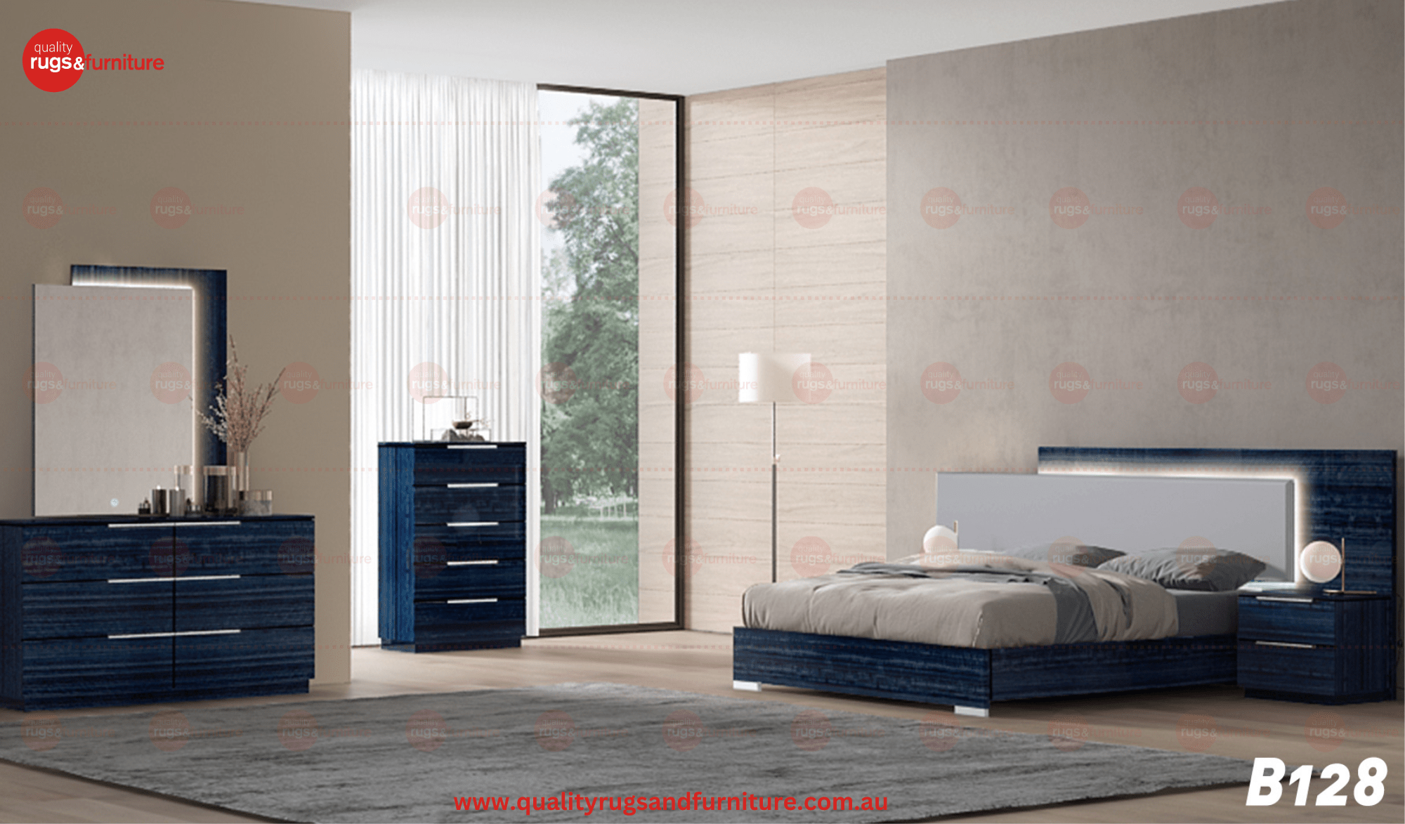 Solace Bedroom Suite Luxury Modern Queen Bed Sapphire Blue - Quality Rugs and Furniture