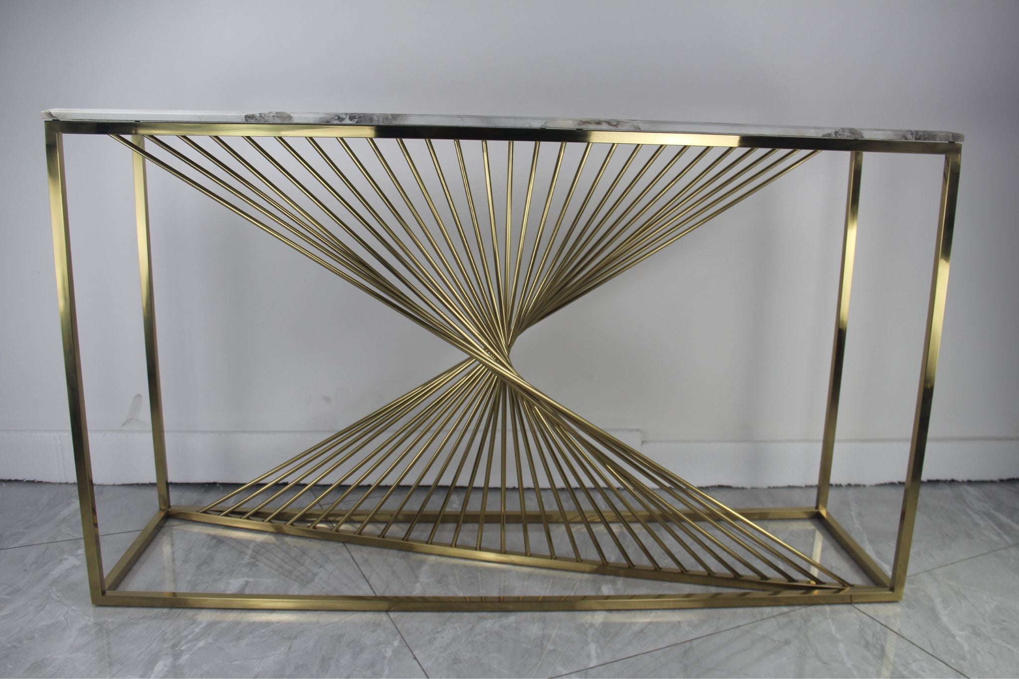 Spiral Console Hallway Table Stainless Steel Base Marble Top Gold - Quality Rugs and Furniture