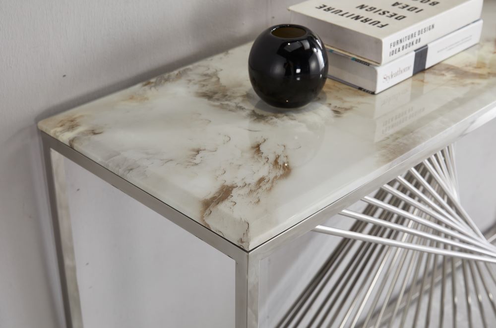 Spiral Console Hallway Table Stainless Steel Base Marble Top Silver - Quality Rugs and Furniture