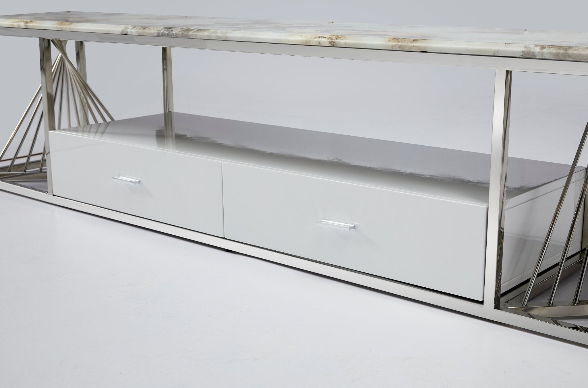 Spiral Tv Unit Stainless Steel Base Marble Top Silver - Quality Rugs and Furniture