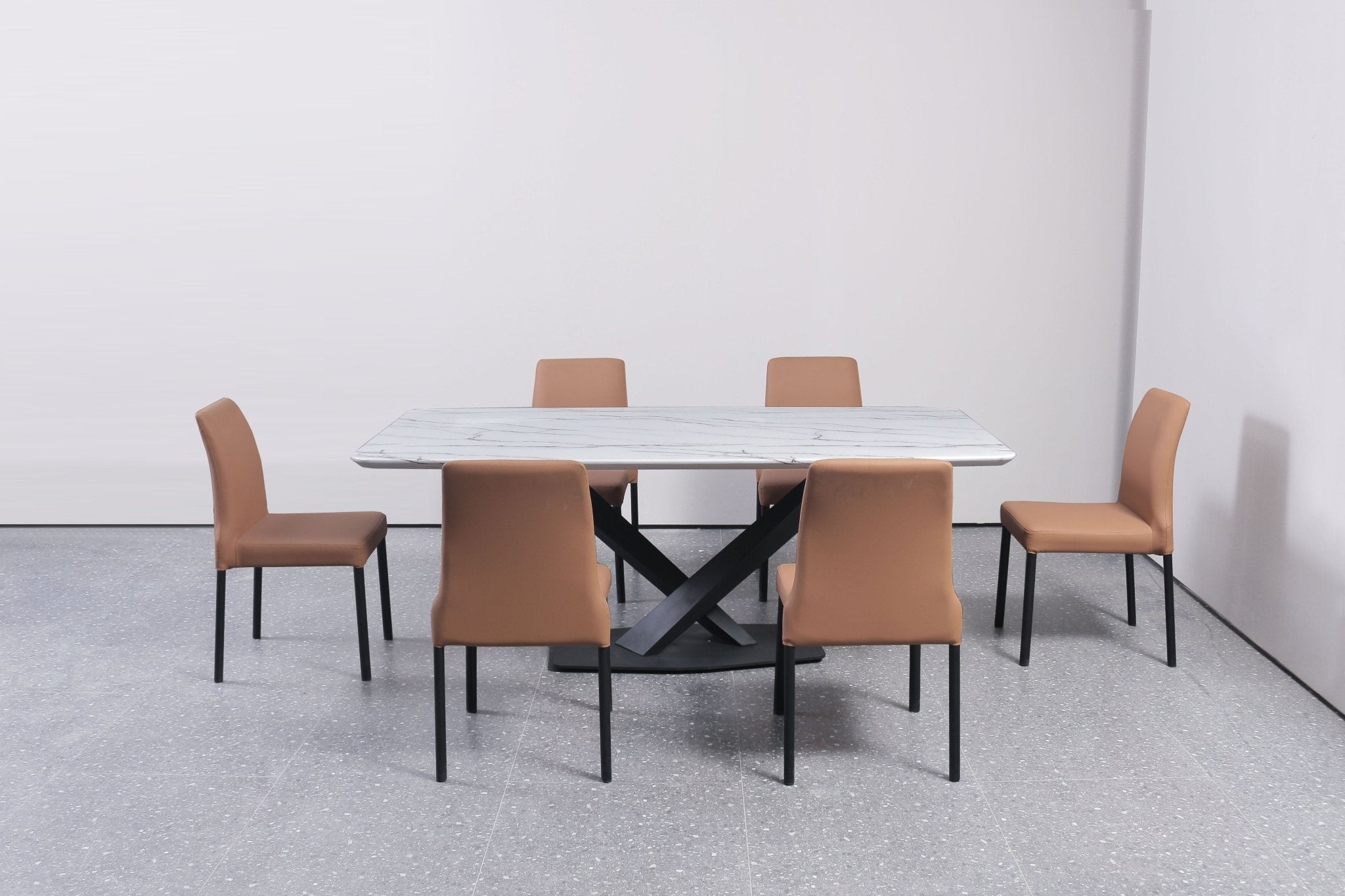 Stellar Modern Luxury Dining Table Marble Top Titanium Steel Base Black - Quality Rugs and Furniture