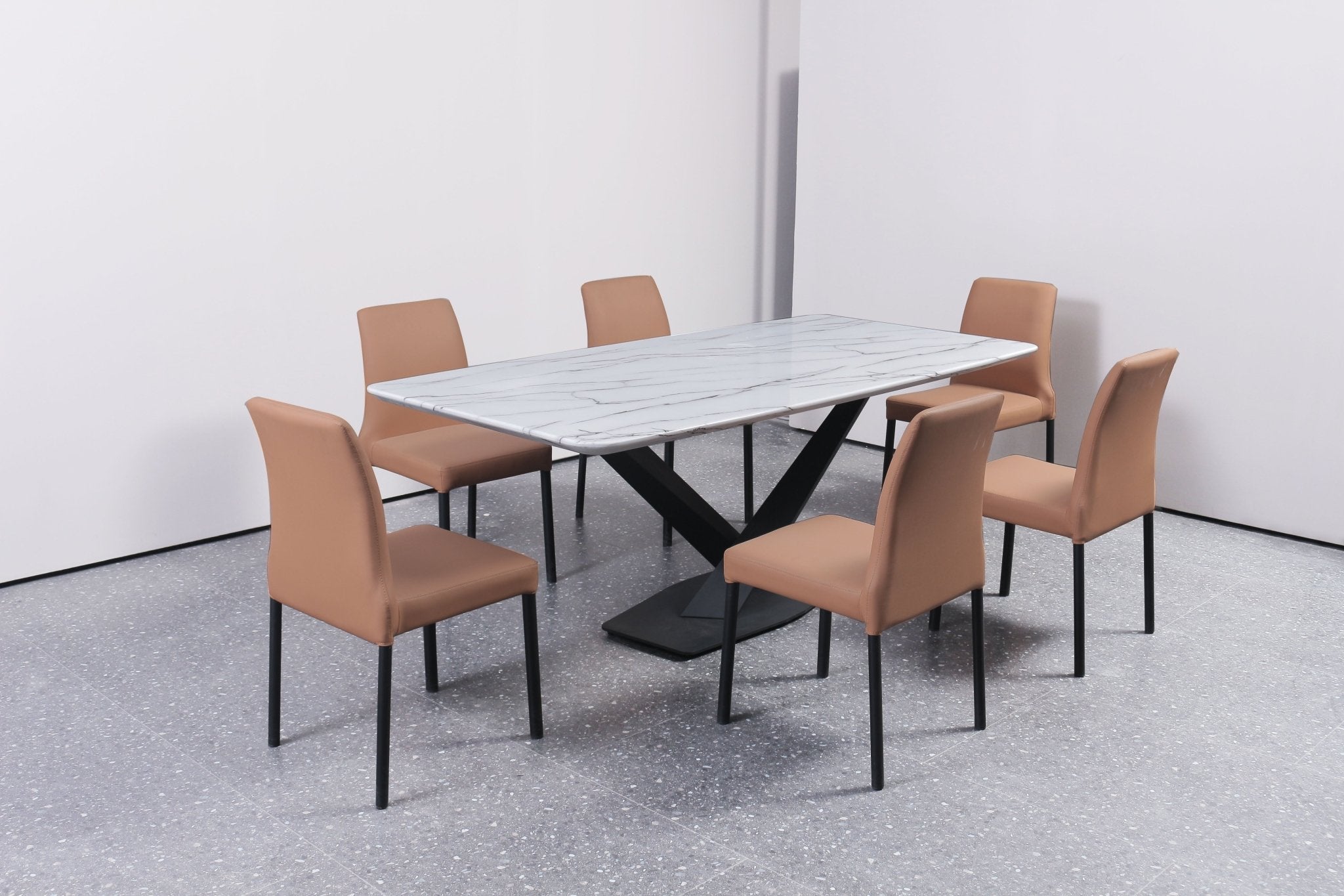 Stellar Modern Luxury Dining Table Marble Top Titanium Steel Base Black - Quality Rugs and Furniture