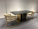 Swift Black Glass Dining Table Stainless Steel Base Gold Modern Luxury Design - Quality Rugs and Furniture