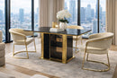 Swift Black Glass Dining Table Stainless Steel Base Gold Modern Luxury Design - Quality Rugs and Furniture