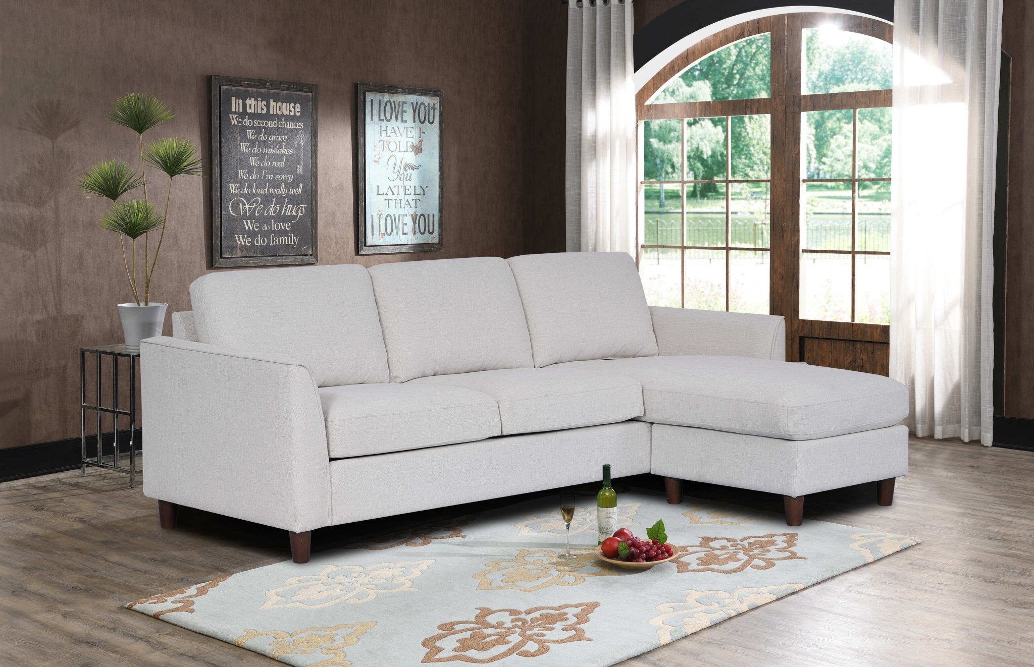 Tamim Beige Fabric Sofa With Ottoman Left Arm Chaise - Quality Rugs and Furniture