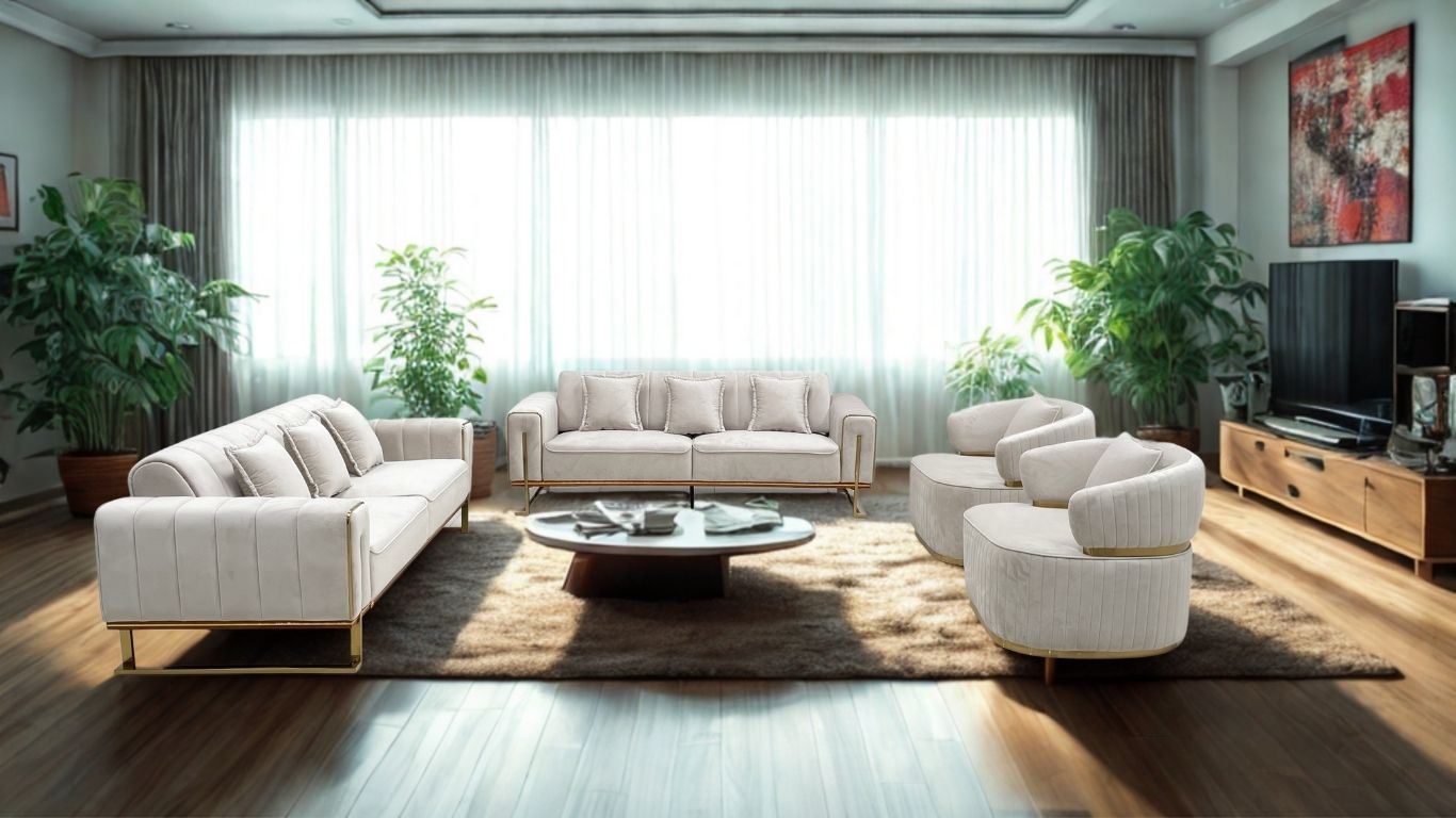 Tanya Luxury Modern Velvet Sofa Set Beige Gold - Quality Rugs and Furniture