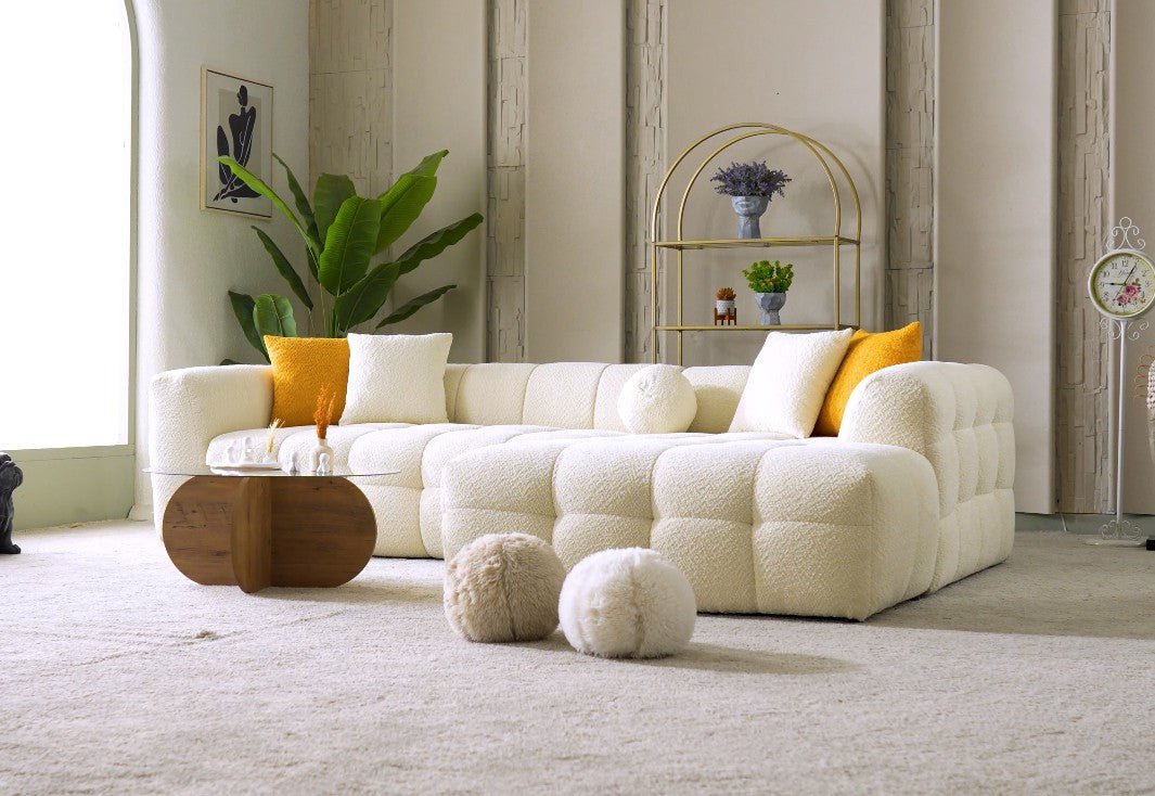 Teddy Luxury Velvet Corner Sofa Set Cream - Quality Rugs and Furniture