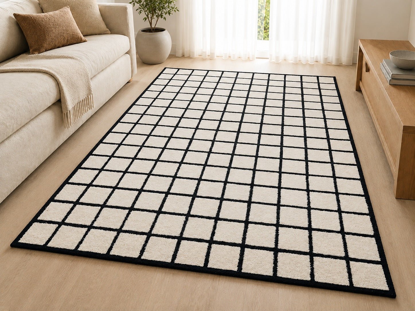 Thomas Collection Hand Woven Wool Rug Black Iovry - Quality Rugs and Furniture