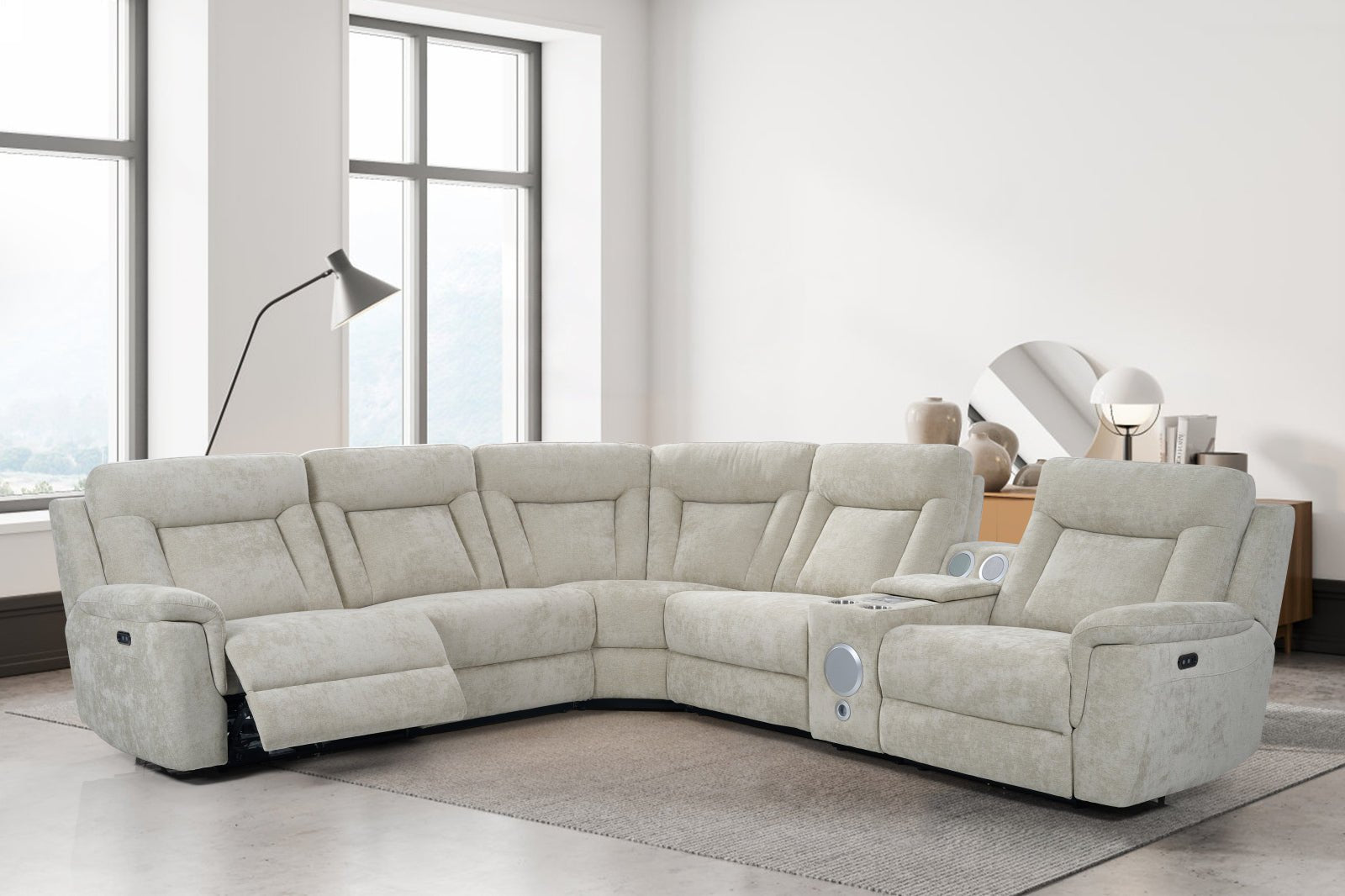 Titan Electronic Recliner Corner Sofa Set in Dark Grey Fabric - Quality Rugs and Furniture