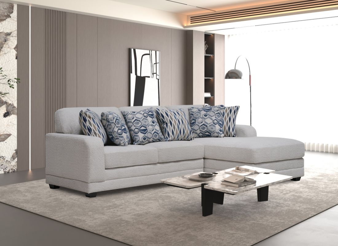 Uluru Modern Light Grey Fabric Sofa Set with Right Chaise - Quality Rugs and Furniture