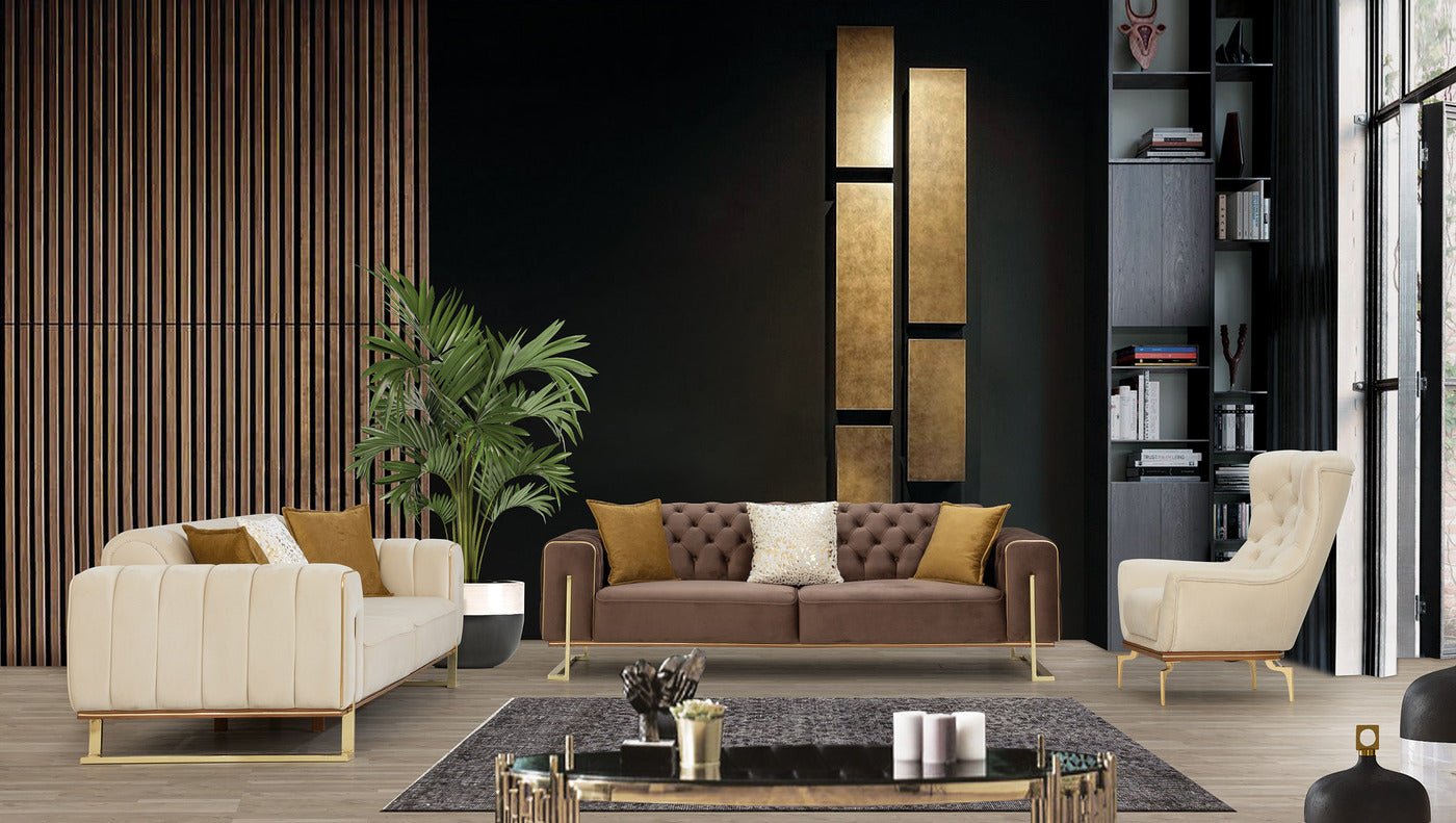 Zurih Luxury Velvet Sofa Set Brown and Beige - Quality Rugs and Furniture