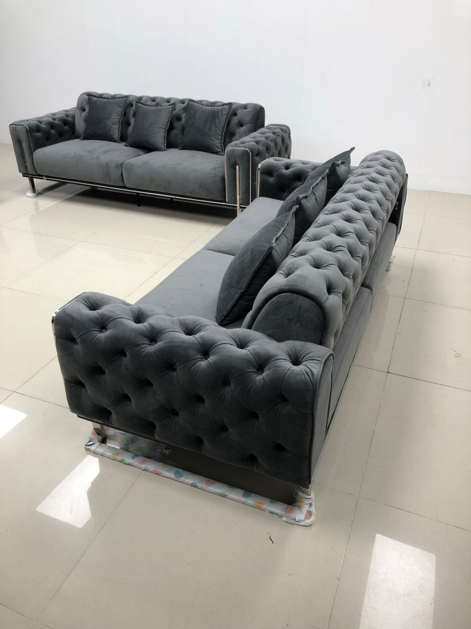 Zurih Luxury Velvet Sofa Set Dark Grey - Quality Rugs and Furniture
