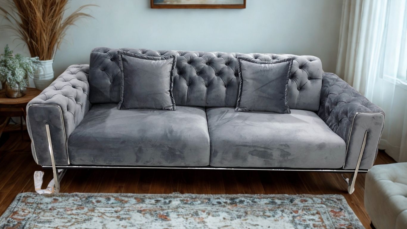 Zurih Luxury Velvet Sofa Set Grey Silver - Quality Rugs and Furniture