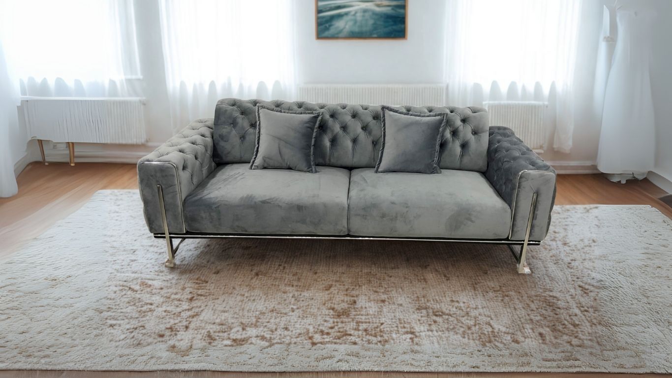 Zurih Luxury Velvet Sofa Set Grey Silver - Quality Rugs and Furniture