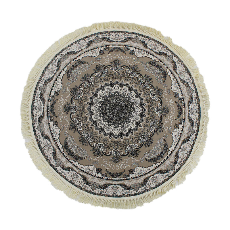 A ROUND RUG | Zartosht 5511 Grey/ Black White Round Traditional Rug | Quality Rugs and Furniture