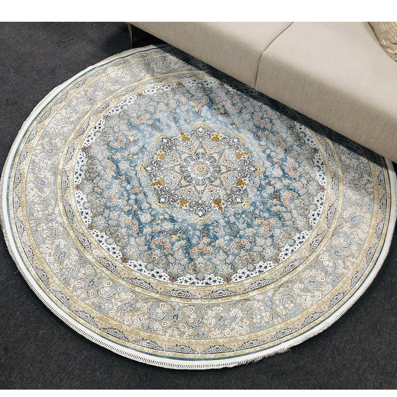 A ROUND RUG | Zartosht 5252 Blue Round Traditional Rug | Quality Rugs and Furniture