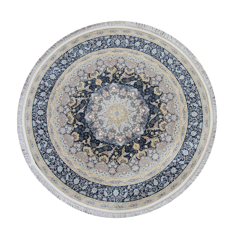 A ROUND RUG | Zartosht 5252 Marin Blue Round Traditional Rug | Quality Rugs and Furniture