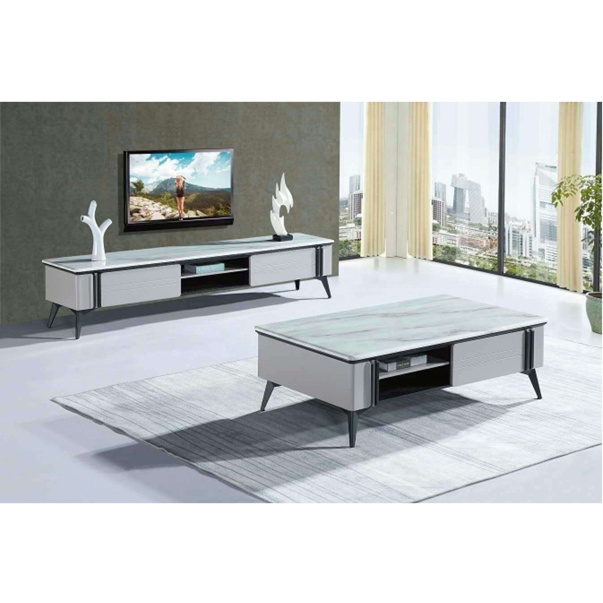 321 TV Unit Wooden Base Marble Top Cream - Quality Rugs and Furniture