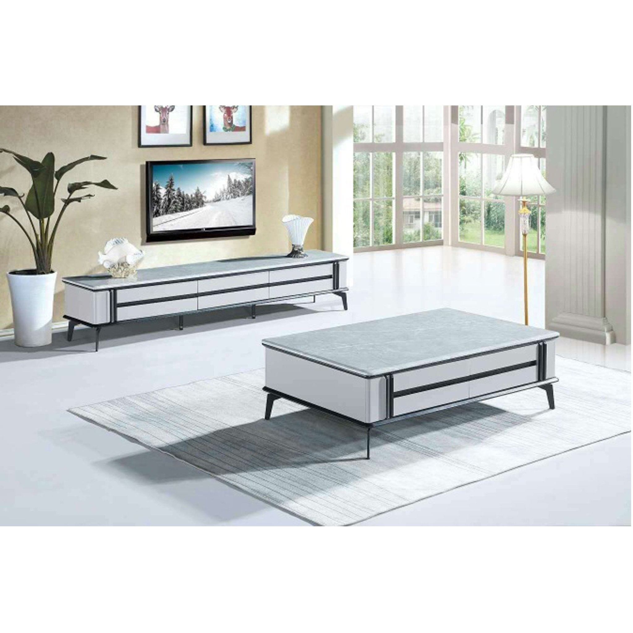328 Wooden Base with Storage Marble Top Coffee Table Grey - Quality Rugs and Furniture