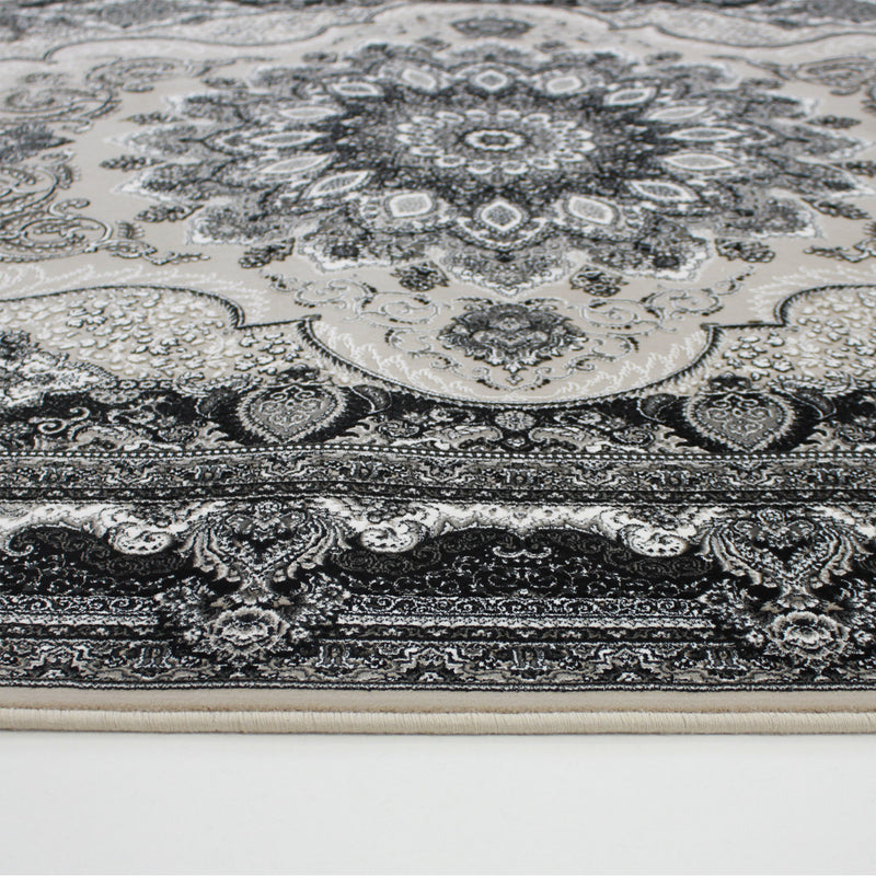 A RUG | Zartosht 4777 Grey/Black White Traditional Rug | Quality Rugs and Furniture