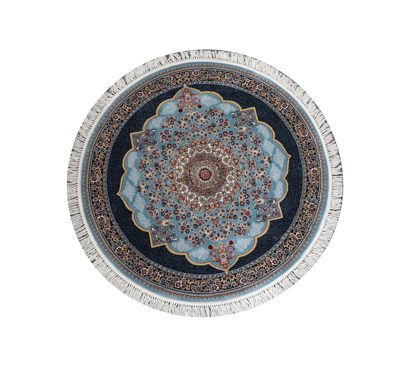 A ROUND RUG | Zomorod 25036 Blue Round Traditional Rug | Quality Rugs and Furniture