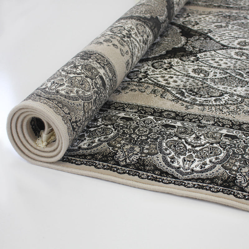 A RUG | Zartosht 3780 Grey/ Black White Traditional Rug | Quality Rugs and Furniture