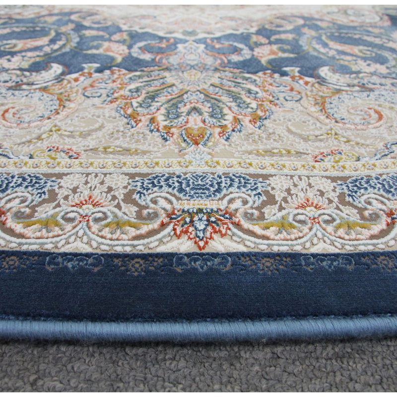 A ROUND RUG | Zartosht 5500 Marin Blue Round Traditional Rug | Quality Rugs and Furniture