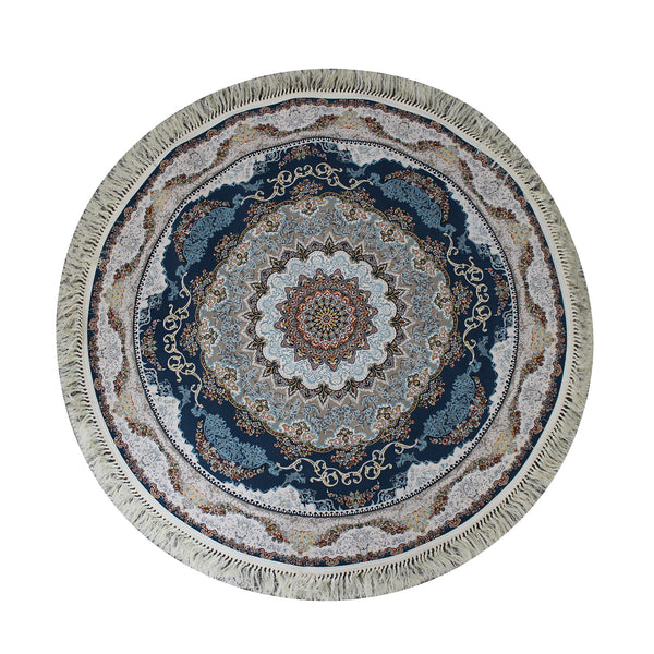 A ROUND RUG | Zartosht 5511 Dark Blue Round Traditional Rug | Quality Rugs and Furniture