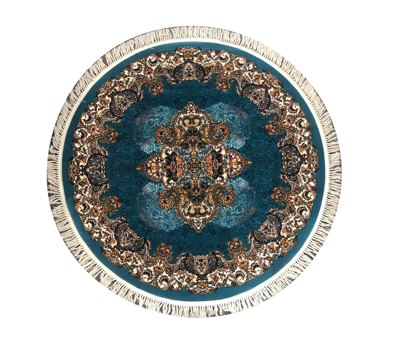 A ROUND RUG | Zomorod 25050 Blue Round Traditional Rug | Quality Rugs and Furniture
