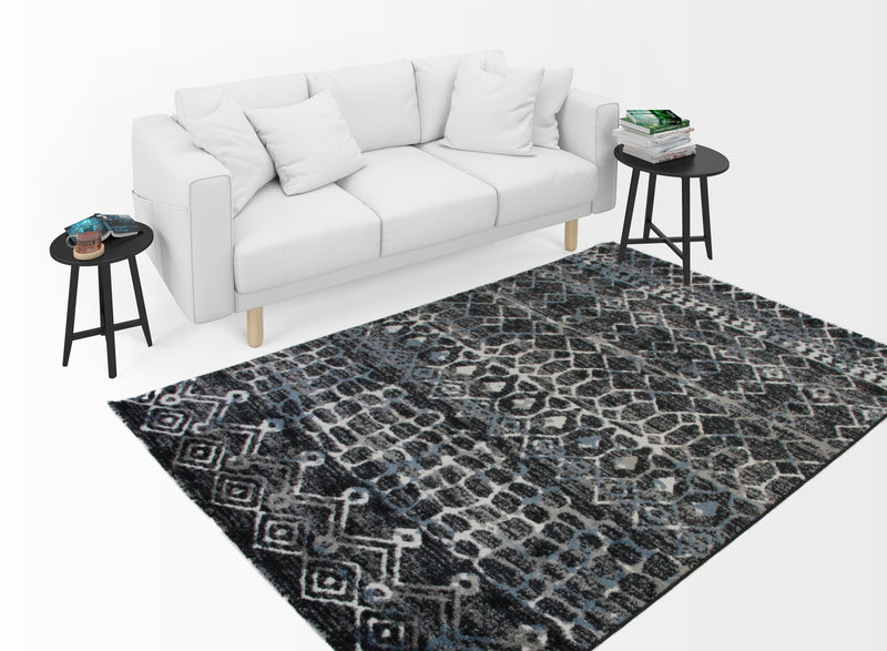 A RUG | Roma R7646A-Black/D.Blue Modern Rug | Quality Rugs and Furniture