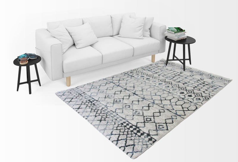 A RUG | Roma R7646A-White/D.Blue Modern Rug | Quality Rugs and Furniture