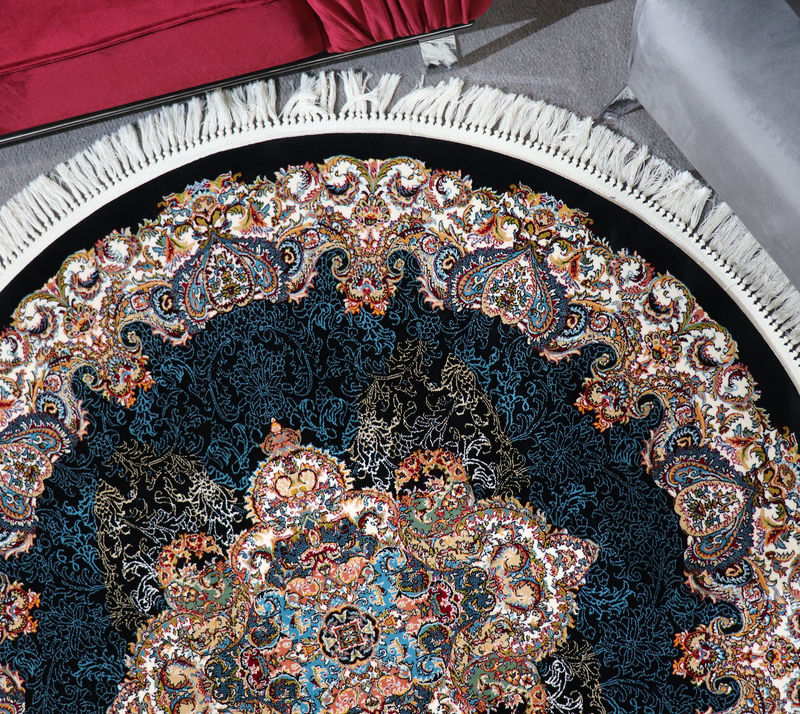 A ROUND RUG | Zomorod 25050 Black Round Traditional Rug | Quality Rugs and Furniture