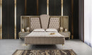 Hira Wooden Frame Velvet Modern King Bed Cream Beige