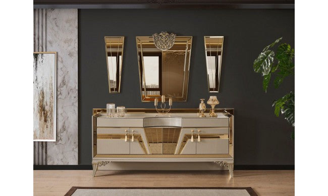 Kumsal Art Deco Console Table Modern Mid Century Beige Gold