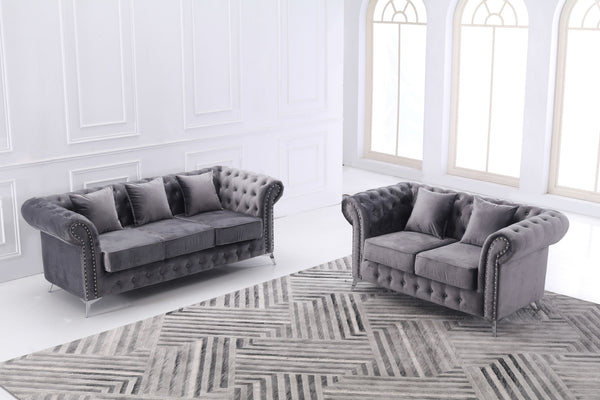 UK Velvet Sofa Set Grey