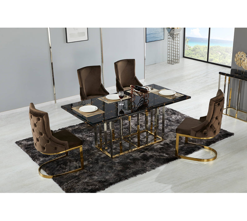 Emma Marble Top Stainless Steel Base Luxury Dining Table Black Gold