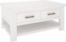 Alaska Modern Coffee Table with 2 Drawers and 1 Shelf Brushed White