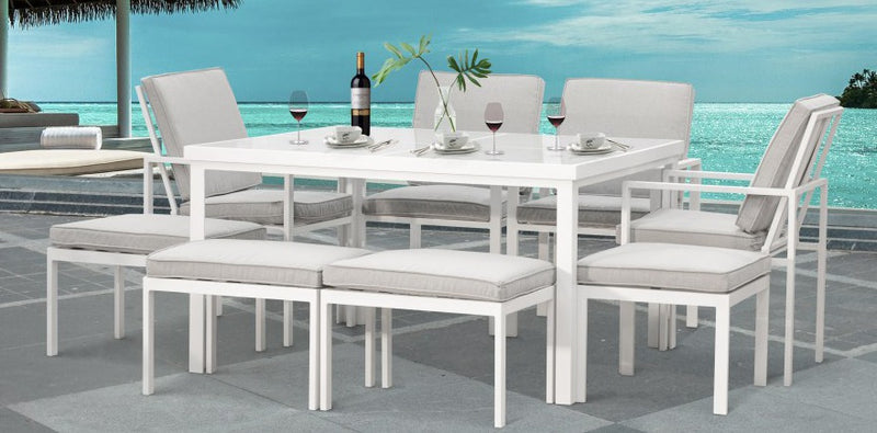 Trevi 9Pc Cube Modern Outdoor Dining Set White